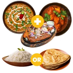 1 Dal 1 Chicken gravy 1 Chicken Starter Rice or 2 Parathas