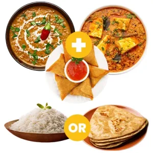 1 Dal 1 Paneer sabzi 1 Veg Starter Rice or 2 Parathas